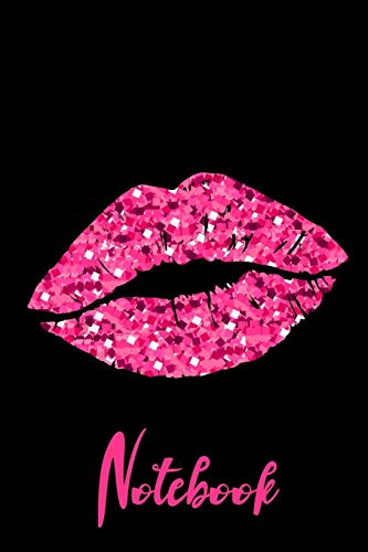 Notebook: Hot Pink Lipstick Kiss in Cute Black Notebook Wide Ruled Lined Journal 6x9 Inch ( Legal ruled ) Family Anniversary Party Gift Idea Holidays Mom Dad or Kids