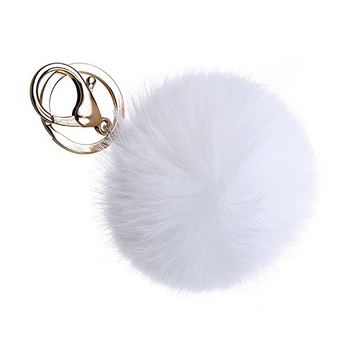 Novago Llavero pelo de conejo, de tacto suave - Blanco