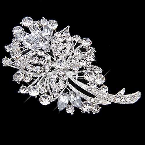 Novia Broche Para Boda Fiesta Prom Cristal Rhinestone Ramo Flor Brooch Pin Plata