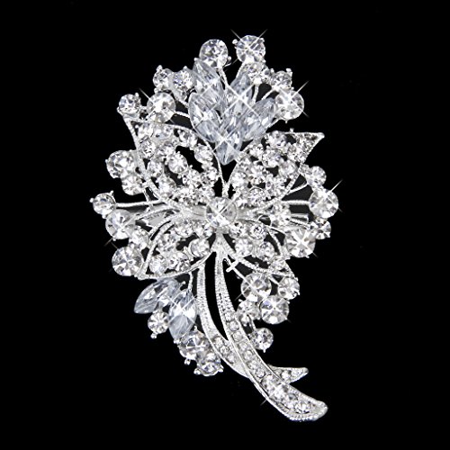Novia Broche Para Boda Fiesta Prom Cristal Rhinestone Ramo Flor Brooch Pin Plata