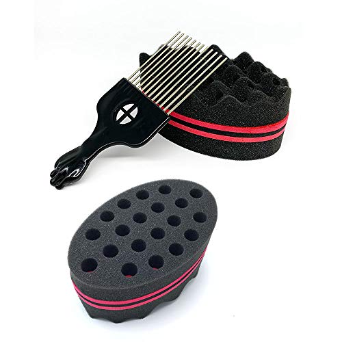 Nsiwem esponja pelo afro Cepillo de esponja Magic Cepillo de Pelo de Barbero Rastas de Esponja Herramienta de Cuidado del Cabello Peluquería Pelo Cepillo con peine afro 2 Piezas
