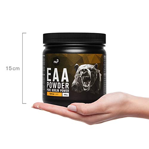 nu3 EAA en polvo – 400g sabor tropical – 8 aminoácidos esenciales – Suplemento deportivo para incrementar fuerza, resistencia y musculación - Contiene los 3 aminos ramificados BCAA - Rápida absorción