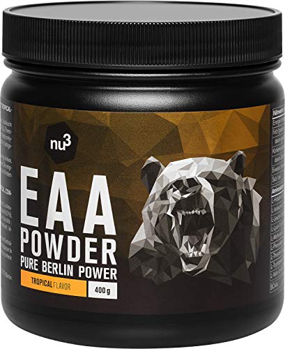nu3 EAA en polvo – 400g sabor tropical – 8 aminoácidos esenciales – Suplemento deportivo para incrementar fuerza, resistencia y musculación - Contiene los 3 aminos ramificados BCAA - Rápida absorción
