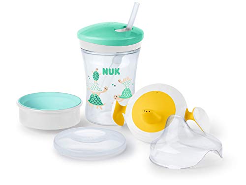 NUK 10255517 - Juego de aprender a beber (230 ml, en caja de regalo con diferentes accesorios, antigoteo, a partir de 6 meses, sin BPA, neutro), color blanco