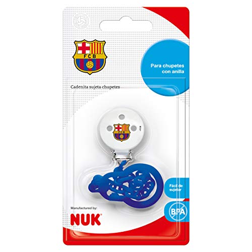 NUK 181749.5, Cadena Sujeta Chupete del Barça para Bebé, Plástico, con Clip Metálico, Color Azul