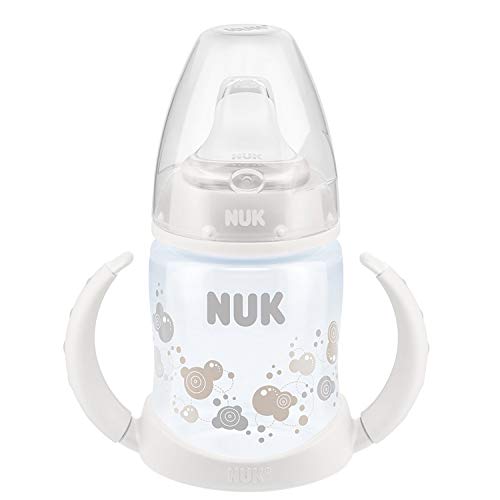 Nuk - Biberón de aprendizaje con boca de silicona, diseño de fuegos artificiales, color blanco