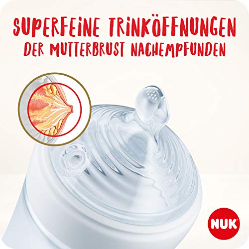 NUK Nature Sense kit de biberones de iniciación, 0-18 meses, 2 biberones anticólico y chupete Genius, Sin BPA, Gris y blanco, 4 unidades