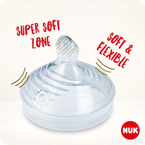 NUK Nature Sense kit de biberones de iniciación, 0-18 meses, 2 biberones anticólico y chupete Genius, Sin BPA, Gris y blanco, 4 unidades