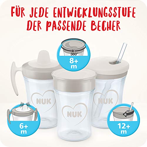 NUK Trainer Cup vaso antiderrame bebe, Boquilla Blanda A Prueba De Fugas, 6 Meses, Sin Bpa, 230 Ml, Gris Y Blanco, 1 Unidad
