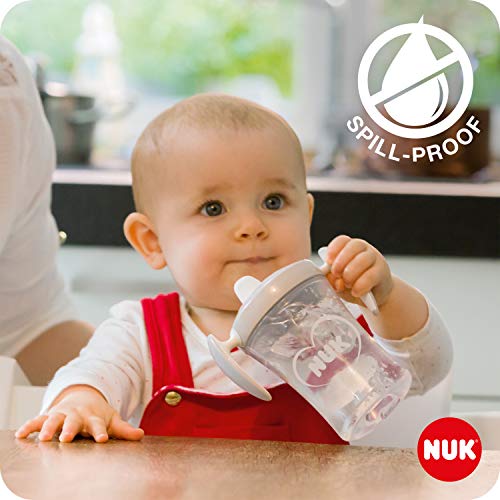 NUK Trainer Cup vaso antiderrame bebe, Boquilla Blanda A Prueba De Fugas, 6 Meses, Sin Bpa, 230 Ml, Gris Y Blanco, 1 Unidad