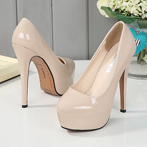 OCHENTA - Zapatos de tacón alto de punta redonda con plataforma oculta para mujer., color Beige, talla 38 EU