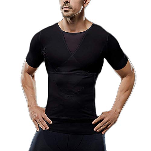 Ocultar Pechos / vientre de cerveza de los hombres adelgaza Fajas talladora del cuerpo de los hombres de manga corta cinturón de cintura que adelgaza la camisa de Fajas de compresión de Control de Abd