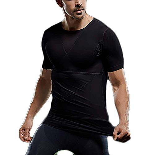 Ocultar Pechos / vientre de cerveza de los hombres adelgaza Fajas talladora del cuerpo de los hombres de manga corta cinturón de cintura que adelgaza la camisa de Fajas de compresión de Control de Abd