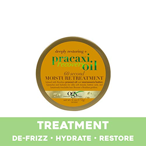 OGX Deep Restoring + Pracaxi Recovery Oil Anti-Frizz Deep Conditioning In-Shower Tratamiento de humedad con mantequilla Murumuru, antitensioactivos sin sulfato para nutrir y restaurar, 6 onzas