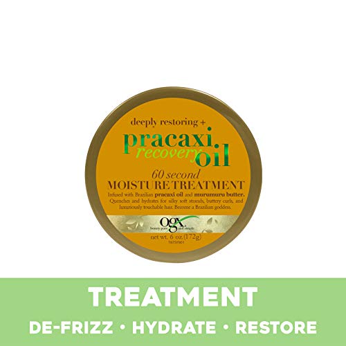 OGX Deep Restoring + Pracaxi Recovery Oil Anti-Frizz Deep Conditioning In-Shower Tratamiento de humedad con mantequilla Murumuru, antitensioactivos sin sulfato para nutrir y restaurar, 6 onzas