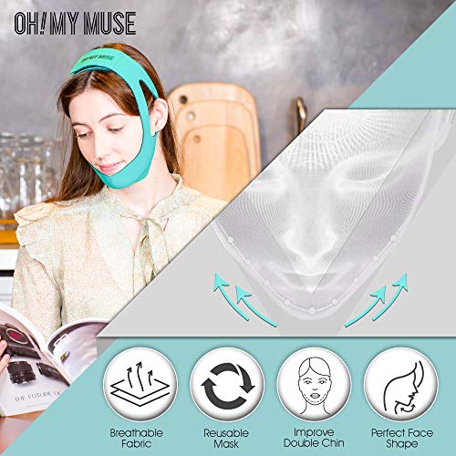 Oh My Muse Mascarilla de elevación – Doble barbillero reutilizable – Estética V Line Face Shaper (Beige)