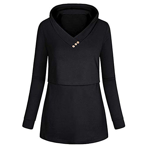 OHQ Camisetas Maternidad Mujeres De EnfermeríA Mangas Largas Casual Top Ropa De Lactancia Negro Blanco Gris Azul Rojo Blusa Sudadera (Negro#3, M)