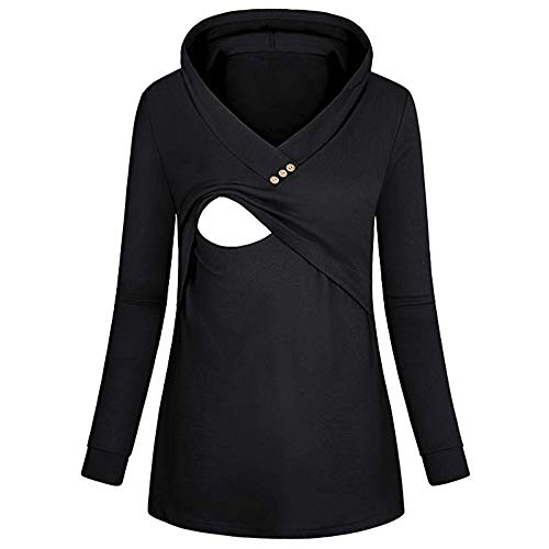 OHQ Camisetas Maternidad Mujeres De EnfermeríA Mangas Largas Casual Top Ropa De Lactancia Negro Blanco Gris Azul Rojo Blusa Sudadera (Negro#3, M)