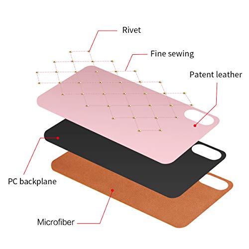 Oihxse Case - Compatible con Huawei P30 Pro Funda Cuero PU + Dura PC Interna Microfibra Protector Caso Moda Metal Remache Cristal Práctico Anti-rasguños Cubierta (Rosa)