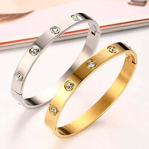 Oikupe Pulsera de Brazalete Plateado Conjunto de Acero Inoxidable de Piedra Todas Las Pulseras Brazalete de Cristal CZ para Las Mujeres tamaño de la joyería 6,7",D