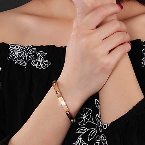 Oikupe Pulsera de Brazalete Plateado Conjunto de Acero Inoxidable de Piedra Todas Las Pulseras Brazalete de Cristal CZ para Las Mujeres tamaño de la joyería 6,7",C