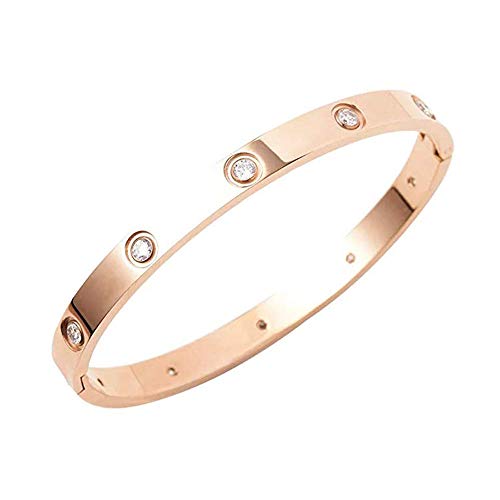 Oikupe Pulsera de Brazalete Plateado Conjunto de Acero Inoxidable de Piedra Todas Las Pulseras Brazalete de Cristal CZ para Las Mujeres tamaño de la joyería 6,7",C