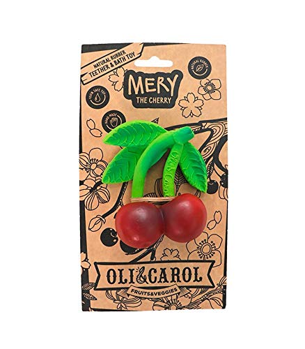 Oli & Carol - Mordedor Bebé de Caucho Natural, Mery The Cherry, 10 cm