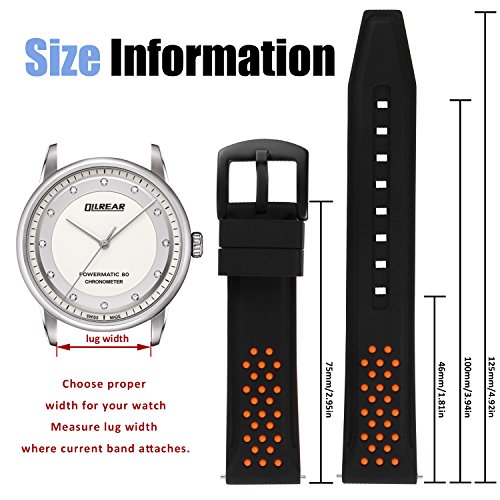 OLLREAR Silicona Correa Reloj Recambios Correa Relojes Caucho Suave - 12 Colors & 4 Sizes - 6 Colors & 4 Sizes - 20mm, 22mm, 24mm, 26mm (24mm, Orange)