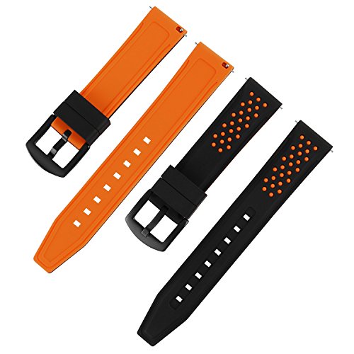 OLLREAR Silicona Correa Reloj Recambios Correa Relojes Caucho Suave - 12 Colors & 4 Sizes - 6 Colors & 4 Sizes - 20mm, 22mm, 24mm, 26mm (24mm, Orange)