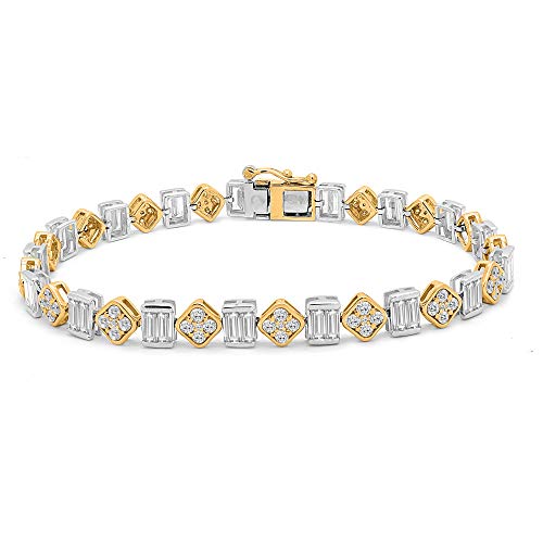 OMEGA JEWELLERY Pulsera de Tenis con racimo de Diamantes D / VVS1 con Forma de Baguette y Oro sobre Plata de 14 k para Mujeres 7"Pulgadas (4.70 Cttw)
