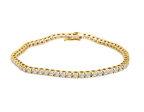 OMEGA JEWELLERY Pulsera de Tenis con Solitario de Diamantes Naturales en Forma de Oro de 14 k sobre Plata para Mujeres de 7"Pulgadas (3.02 Cttw, Clarity-I2, Color-J)