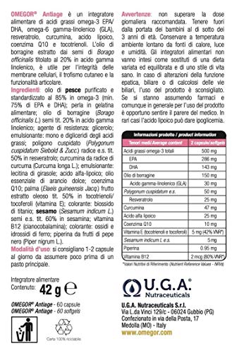 OMEGOR Antiage | Suplemento para la piel | Omega 3 EPA / DHA y Omega 6 GLA | Resveratrol, curcumina, ácido alfa lipoico, coenzima Q10, tocotrienol | 30 capsulas