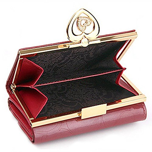 OMNIA HERB De Mujeres de Cuero de Vaca Medio de Almacenamiento de la Carpeta para la Moneda, Tarjeta, Bill (Rojo)