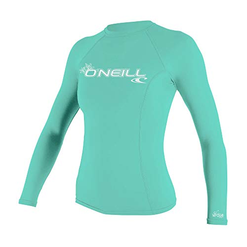 O'Neill Wetsuits Women's Basic Skins Long Sleeve Rash Guard Camiseta de Sol, Cristal de mar, Large para Mujer