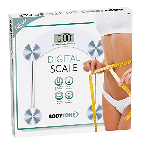 Online-shoppee Báscula de baño digital BodyTone digital | Báscula de pesaje corporal con pantalla LCD | Báscula de peso cuadrada con tecnología Step-On | 180 Kg
