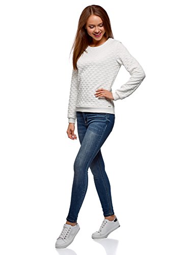 oodji Collection Mujer Suéter Recto de Tejido Texturizado, Blanco, ES 44 / XL