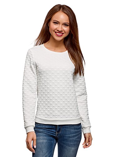 oodji Collection Mujer Suéter Recto de Tejido Texturizado, Blanco, ES 44 / XL