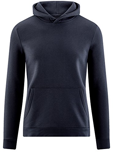 oodji Ultra Hombre Sudadera Básica con Capucha y Bolsillo, Azul, ES 50 / M