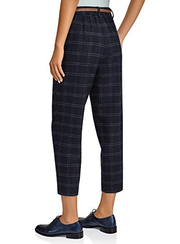 oodji Ultra Mujer Pantalones Ajustados con Pinzas, Azul, ES 38 / S