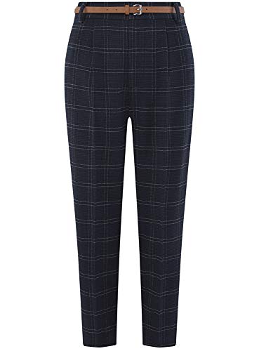 oodji Ultra Mujer Pantalones Ajustados con Pinzas, Azul, ES 38 / S