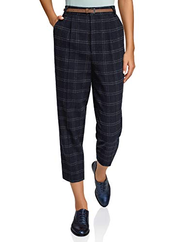 oodji Ultra Mujer Pantalones Ajustados con Pinzas, Azul, ES 38 / S