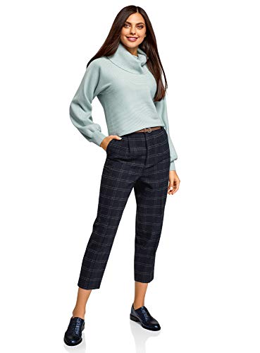 oodji Ultra Mujer Pantalones Ajustados con Pinzas, Azul, ES 38 / S