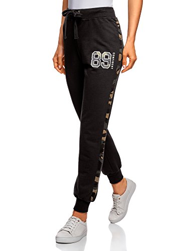 oodji Ultra Mujer Pantalones de Punto con Acabado en Contraste, Negro, S
