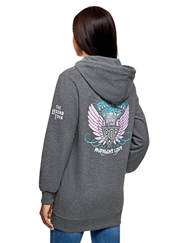 oodji Ultra Mujer Sudadera con Capucha y Estampado en la Espalda, Gris, ES 46 / XXL