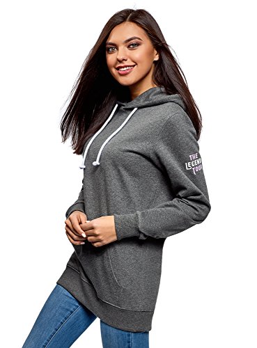 oodji Ultra Mujer Sudadera con Capucha y Estampado en la Espalda, Gris, ES 46 / XXL