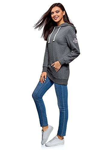 oodji Ultra Mujer Sudadera con Capucha y Estampado en la Espalda, Gris, ES 46 / XXL