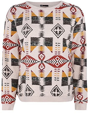 oodji Ultra Mujer Suéter de Silueta Libre con Estampado Étnico, Beige, ES 38 / S