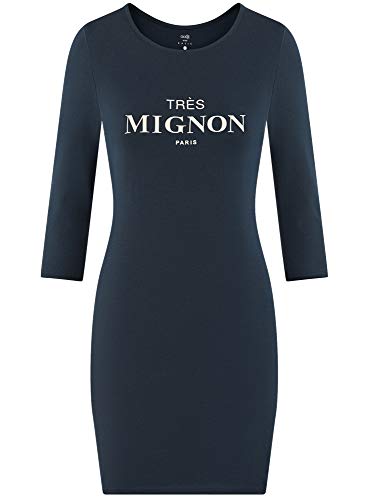 oodji Ultra Mujer Vestido de Punto con Estampado, Azul, ES 36 / XS