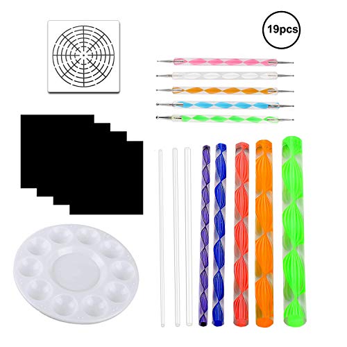 OOTSR 19 piezas juego de herramientas de pintura, herramientas de puntos de mandala para pintura rupestre, patrón de madera, arte de pared, manualidades para niños, diseño de uñas