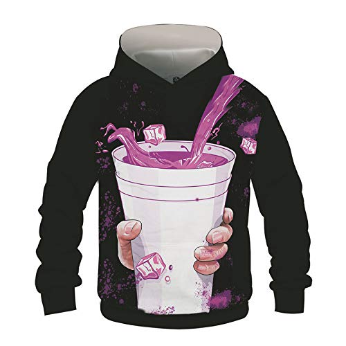 Ordes La Camiseta, la Bebida 3D patrón de la Historieta Impresa de Soda Ocasional Flojo suéter con Capucha de los niños, una Camiseta de Manga Larga,L